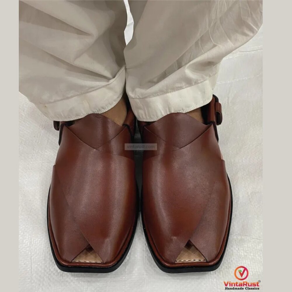 Men’s Brown Leather Peshawari Sandals: Comfortable Casual Footwear